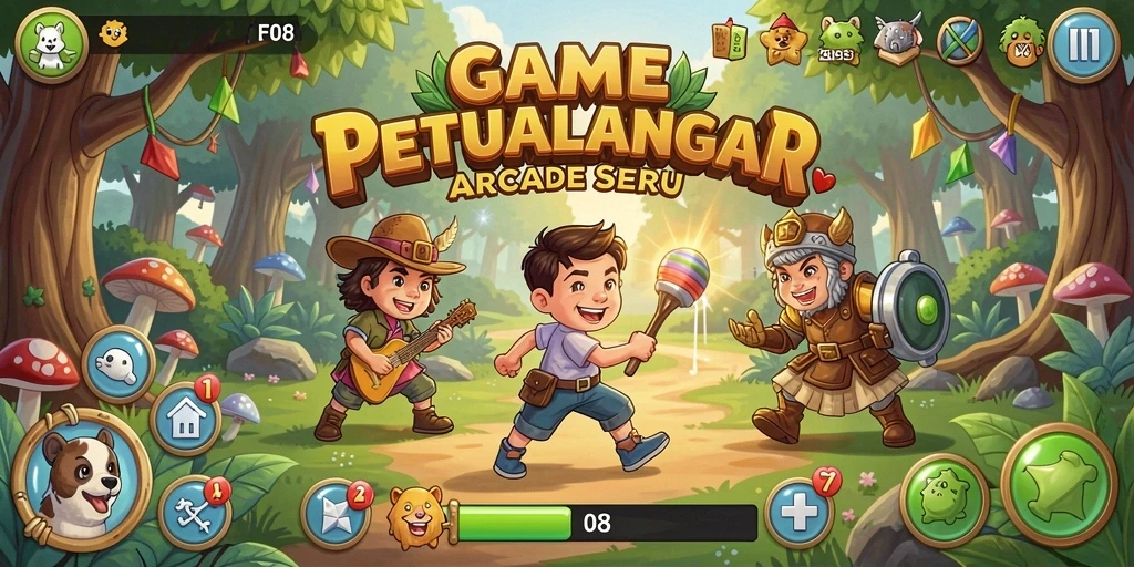 Tangkapan layar F08 menampilkan aksi gameplay Arcade yang intens.