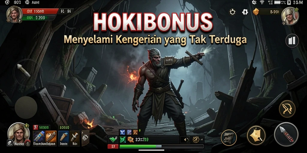 Screenshot menampilkan atmosfer gelap dan menegangkan dari HOKIBONUS.