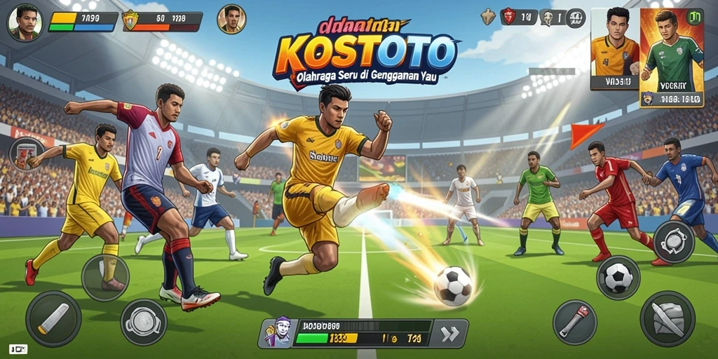 Tampilan gameplay KOSTOTO menampilkan aksi olahraga yang dinamis.
