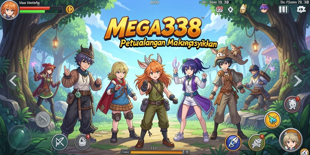 Tampilan gameplay MEGA338 dengan karakter anime yang dinamis.